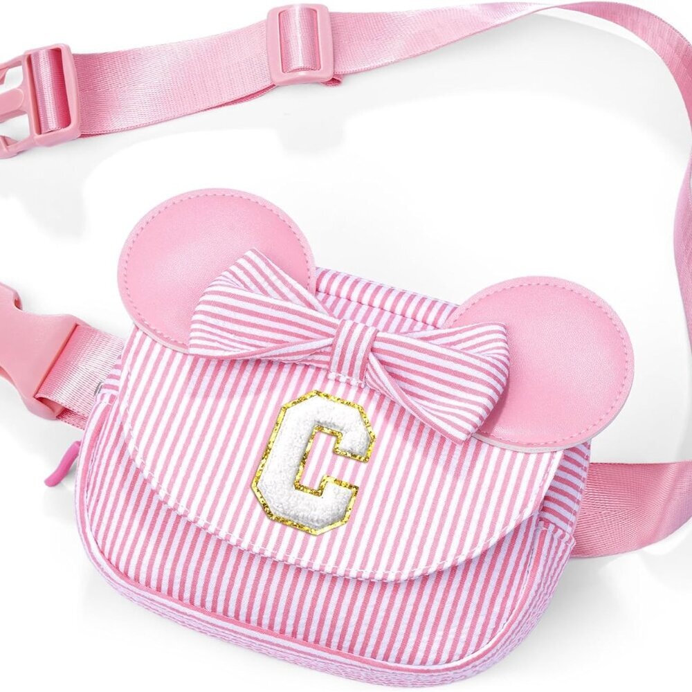 Pink personalized seersucker initial fanny pack for girls, versatile travel wais